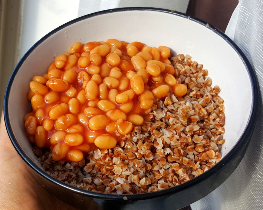 roasted buckwheat with baked beans