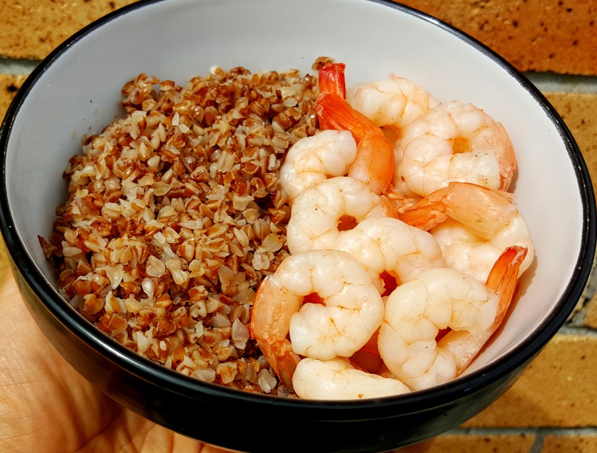 roasted buckwheat with prawns